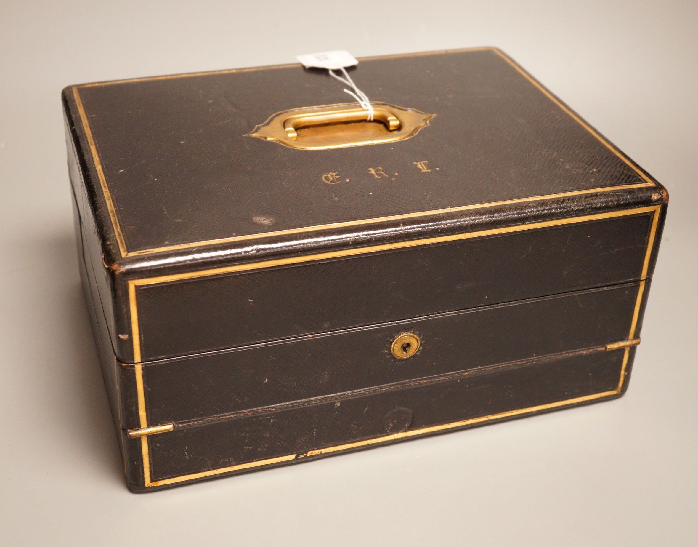 An Asprey & Son Morocco leather clad travelling writing box, 31 cm wide